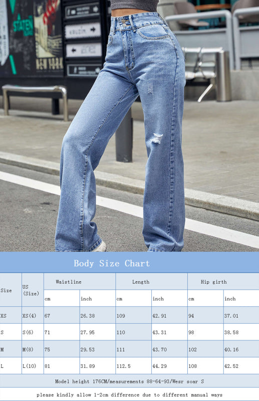 High Waist Straight Tube Slim Loose Jeans