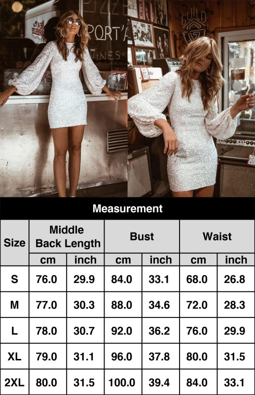 Laloo - Sequin Embroidered Crew Neck Balloon Sleeve Slim Pencil Skirt