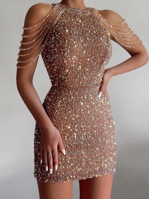 Be there - Sequined Chain Beads Bodycon Party Dress