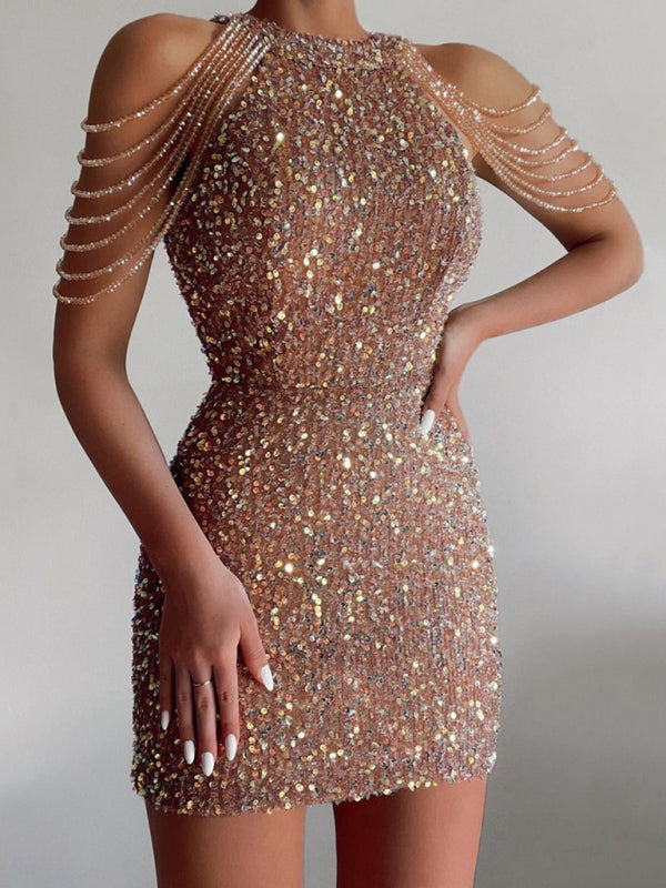 Be there - Sequined Chain Beads Bodycon Party Dress