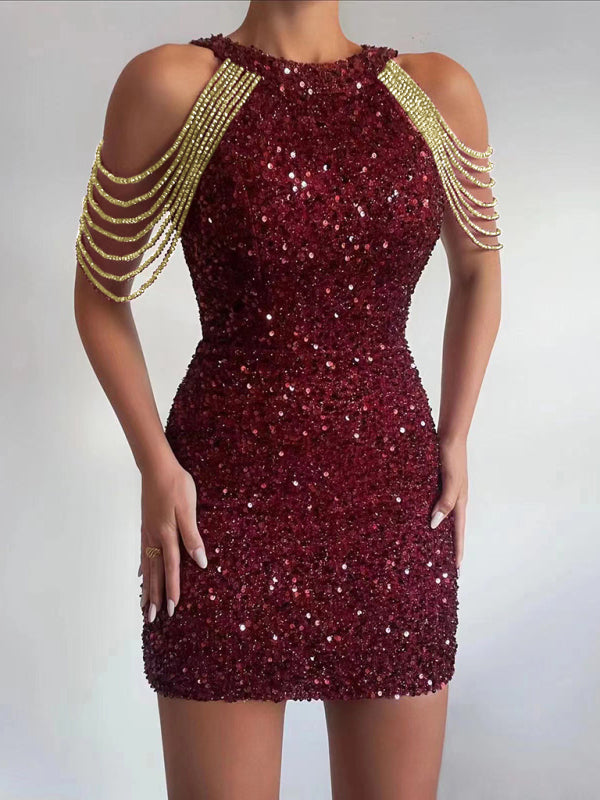 Be there - Sequined Chain Beads Bodycon Party Dress