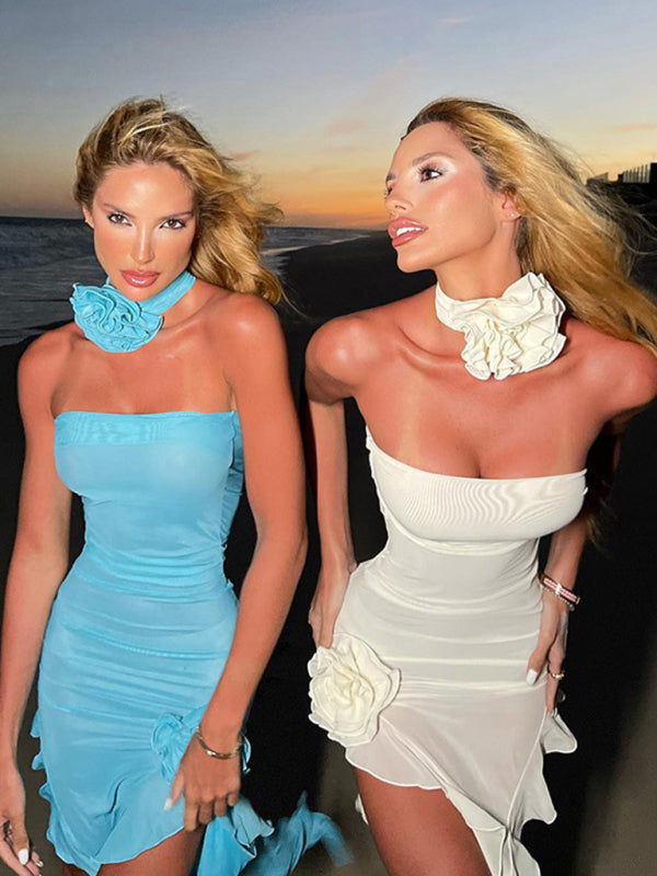 Couronne - mesh see-through flower tube top dress