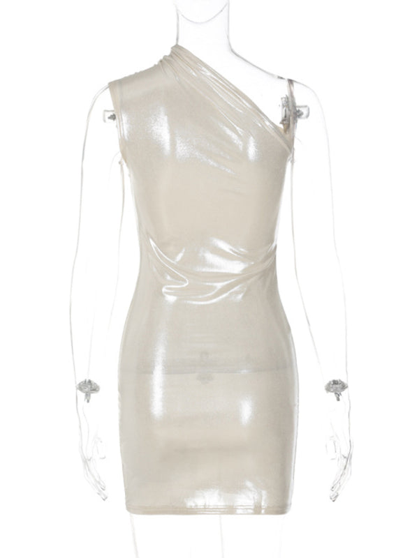 Boldy - Slant Shoulder Sleeveless Hip Dress