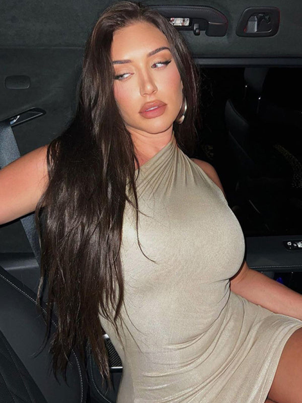 Boldy - Slant Shoulder Sleeveless Hip Dress