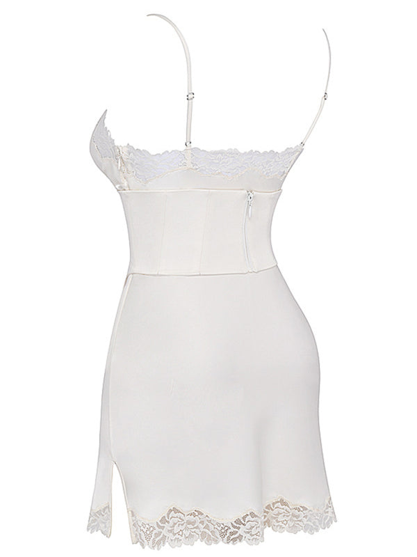 Ballers -  lace stitching V-neck strapless backless dress