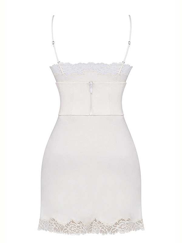 Ballers -  lace stitching V-neck strapless backless dress