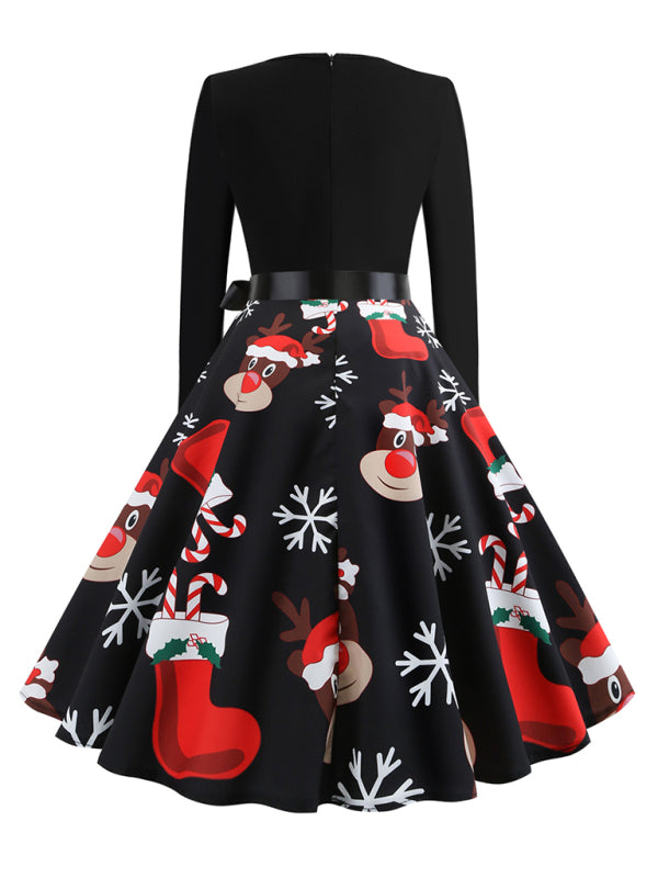Christmas -Reindeer Print Party Swing Dress
