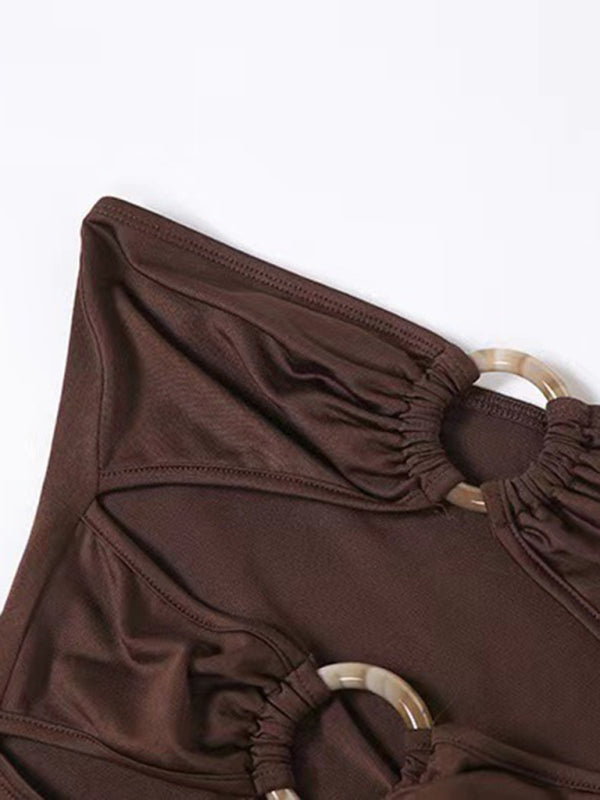 Alban-one-shoulder sexy hollow high-slit tube top dress