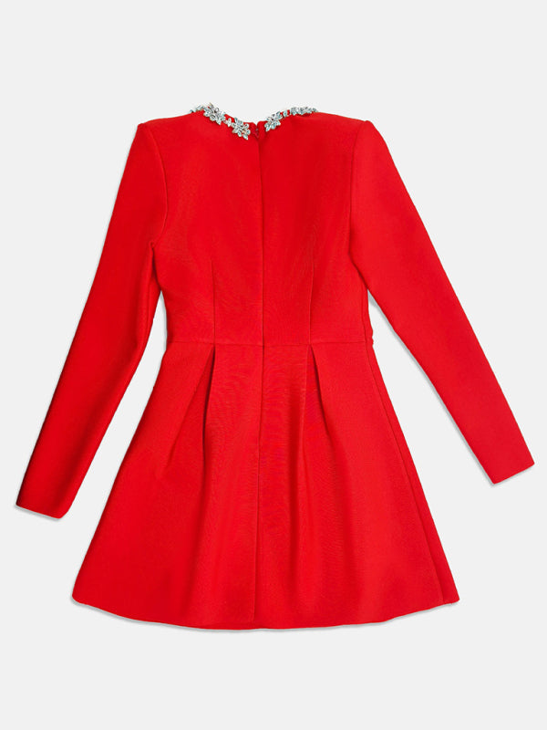 French Square Neck Diamond Long Sleeve Dress