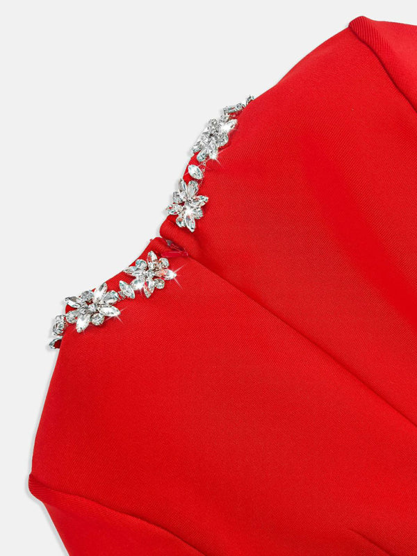 French Square Neck Diamond Long Sleeve Dress