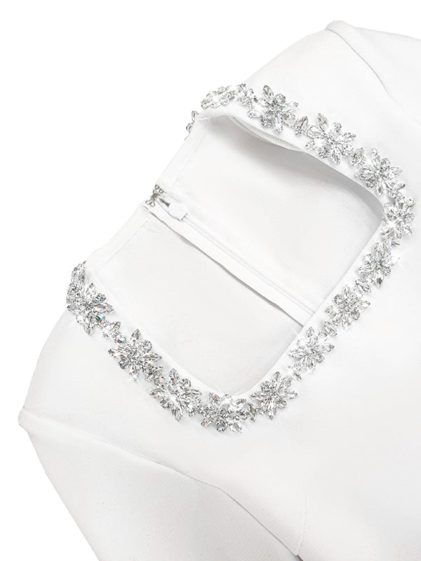 French Square Neck Diamond Long Sleeve Dress