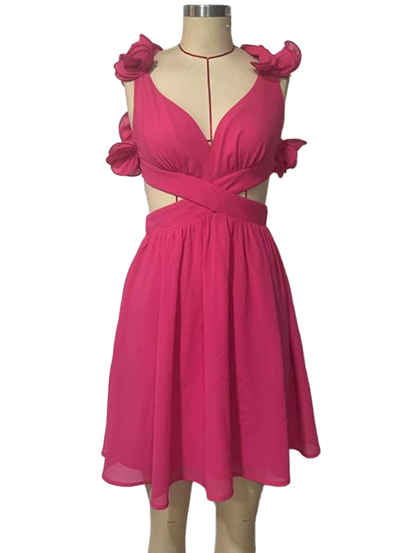 Hollow - lace halter back short dress