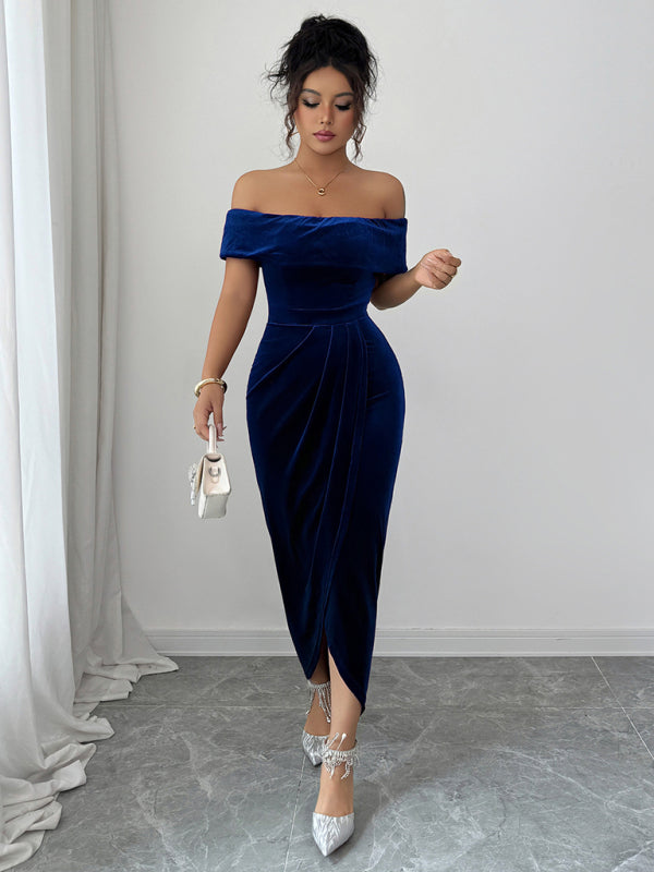Elegant style strapless solid color dress