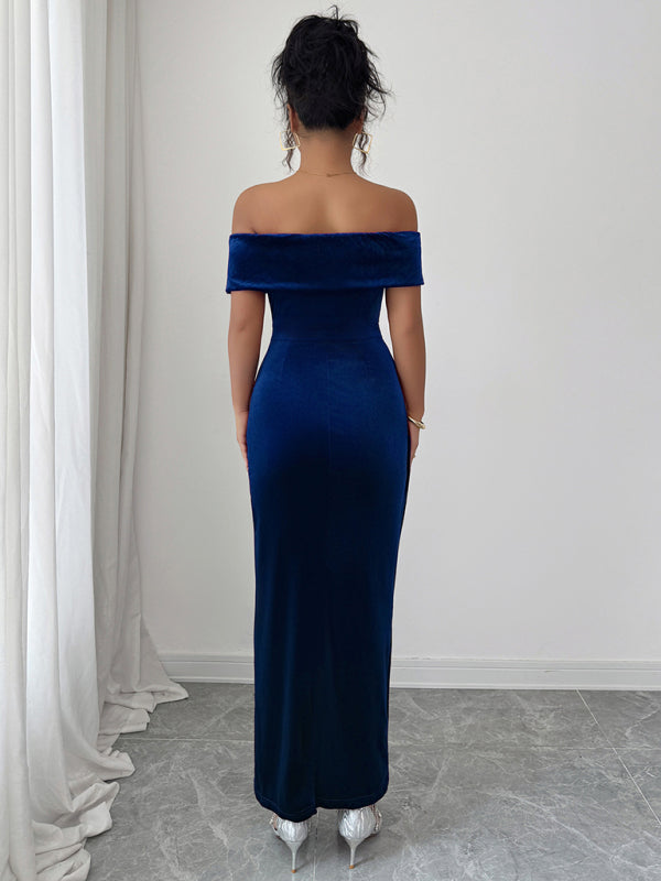 Elegant style strapless solid color dress