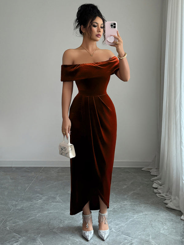 Elegant style strapless solid color dress