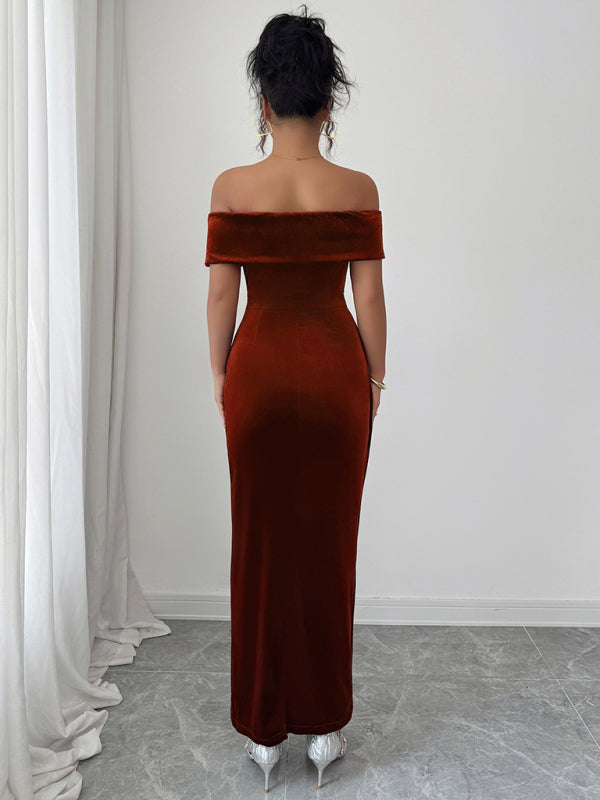 Elegant style strapless solid color dress