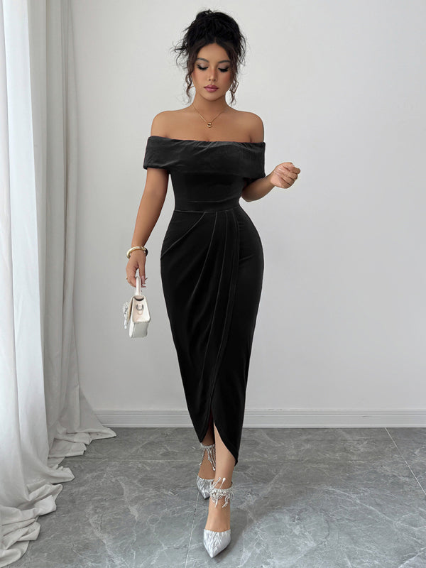 Elegant style strapless solid color dress