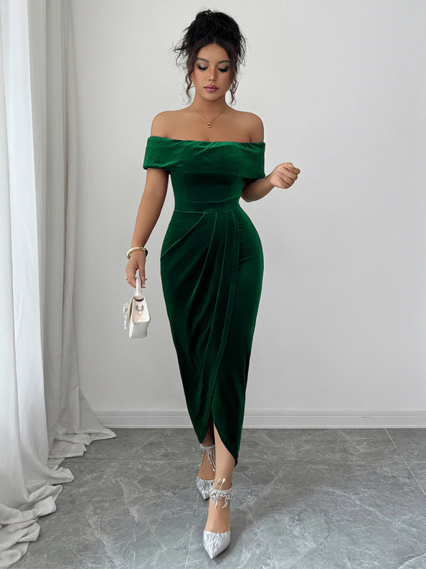 Elegant style strapless solid color dress