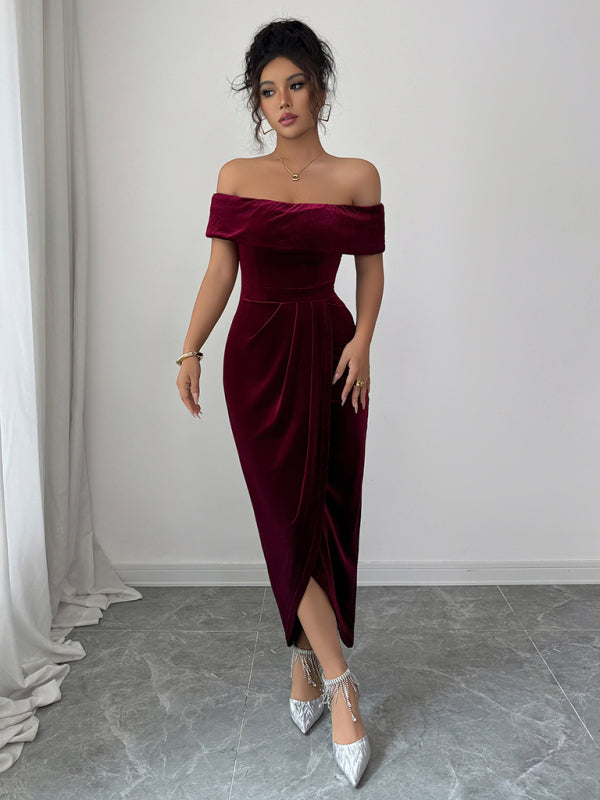 Elegant style strapless solid color dress