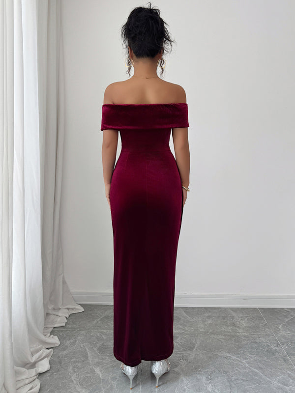 Elegant style strapless solid color dress