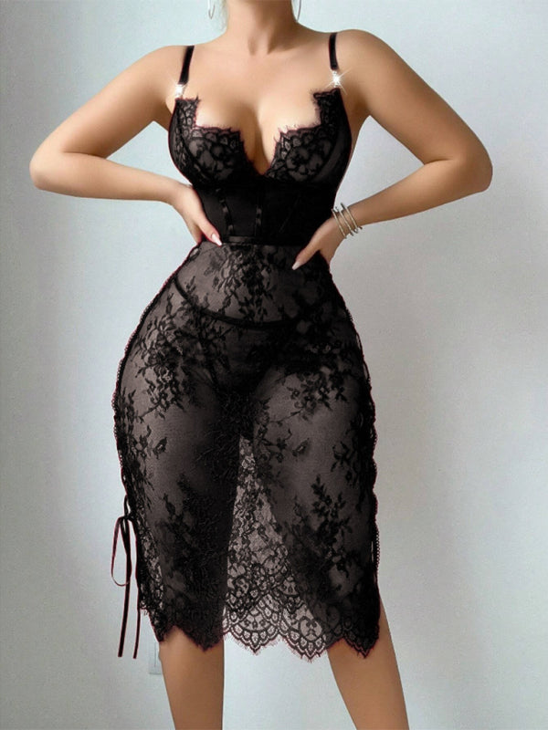 Clasa- Lace Hollow-Out Sexy Bodycon Lingerie Dress